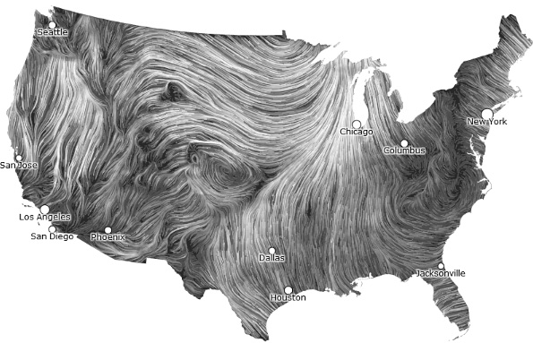 Mapa de vientos de EEUU