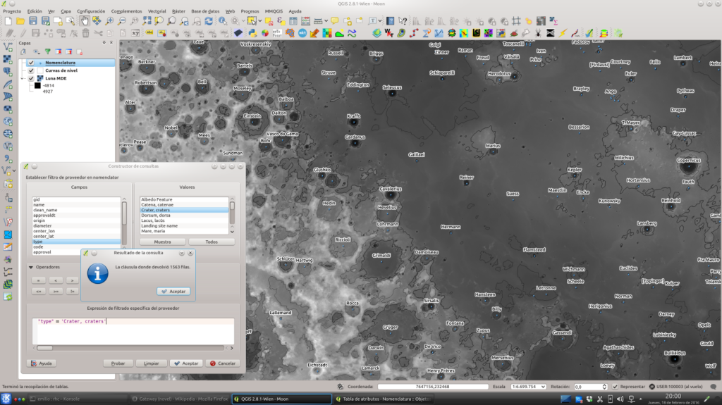 Visualización y consulta en QGIS de la cartografía almacena en la base de datos PostgreSQL en OpenShift.