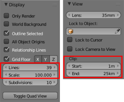 Ajuste de valores del Grid Floor y distancia del Clip