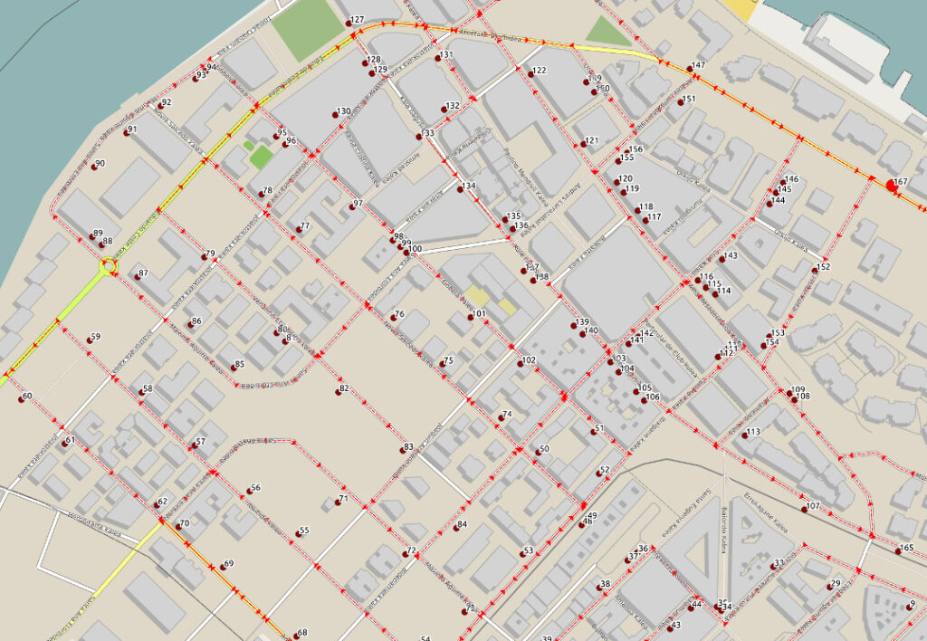 Mapa con una ruta de recogida de residuos urbanos.